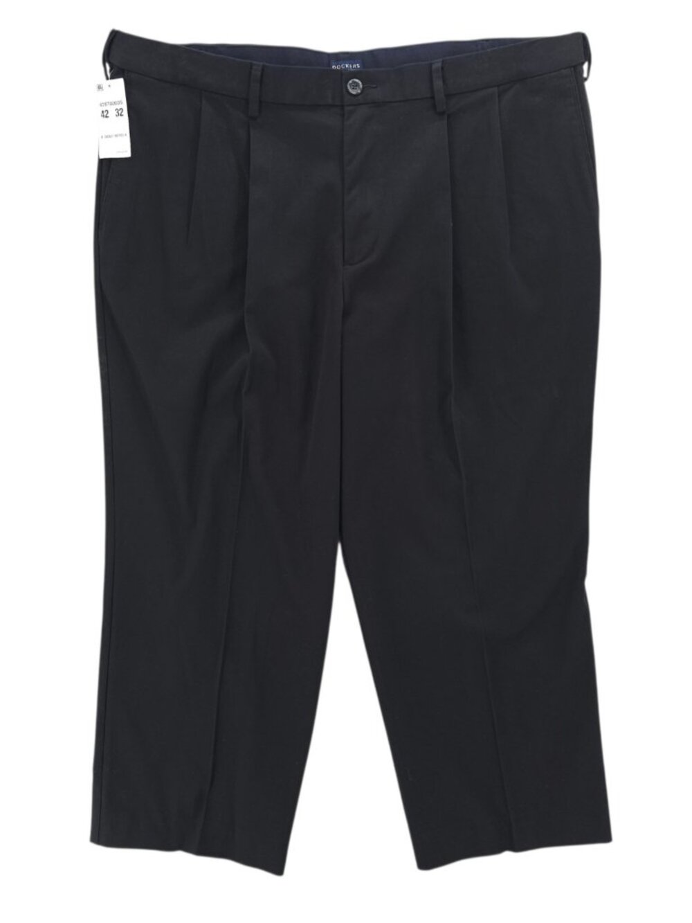 NEW DOCKERS Black Chino Pants Pleated Relaxed Fit Stretch Size 42x27 - READ!